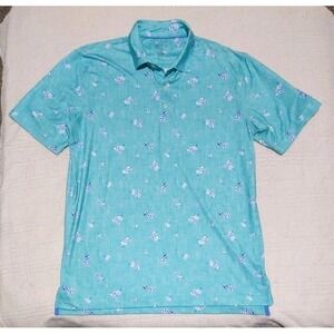 JOHNNIE-O Men Large Heather Blue Hawaiian Short Sleeve Golf Polo Shirt Floral